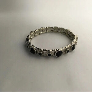 Black And Silver Tone Stretch Bracelet